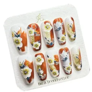 E99 embossed butterfly wearing nail small white flower magnolia small Daisy leaves kids  nails almond press