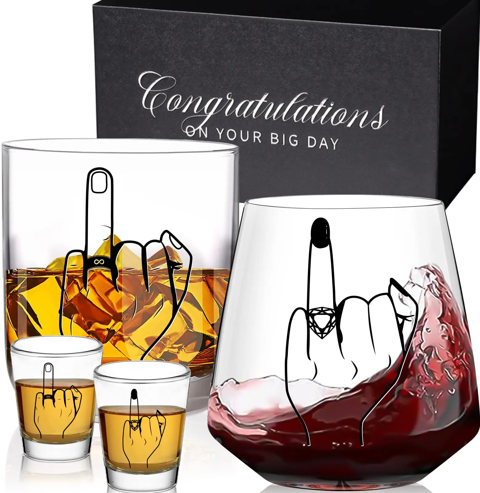 Premium Drinking Glasses Set - Stylish Drinkware for Adults, Mr and Mrs Couple Gifts for Christmas & Anniversaries, Home & Festive Party Supplies, Glassware Sets