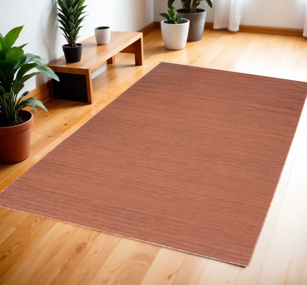 212 MAIN 4x6 ft. Abstract Print Power-Loomed High-Traffic Modern Polyester Mix Washable Rectangle Area Rug, Brick Red, Warmth-Boosting