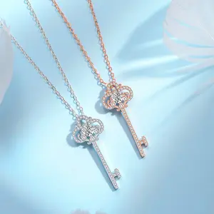 S925 Sterling Silver Women's Fashion Key Pendant Necklace with Zircon Decor, Trendy All-Match Jewelry for Parties and Daily Wear