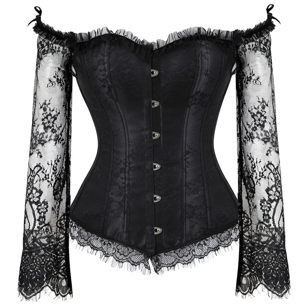 MILALEE Halloween Costume Plus Size Queen Gothic Overbust Corset Lace Up Bustier Steampunk Victorian Waist Cincher Witchy Clothes for Women 8125-ZC1 Underwire Corset Top Womenswear