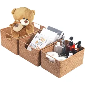 Wicker Baskets, [Set of 3] Woven Baskets for Storage, Seagrass Storage Baskets for Organizing with Built-in Handles, Open Storage Bins, Multisize,