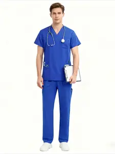 2Pcs New Mens Scrubs Set Menswear Lightweight Breathable Vneck Short Sleeve Tops And Pants Comfortable M-edical Workwear Uniforms For Nurses Doctors And Dentists