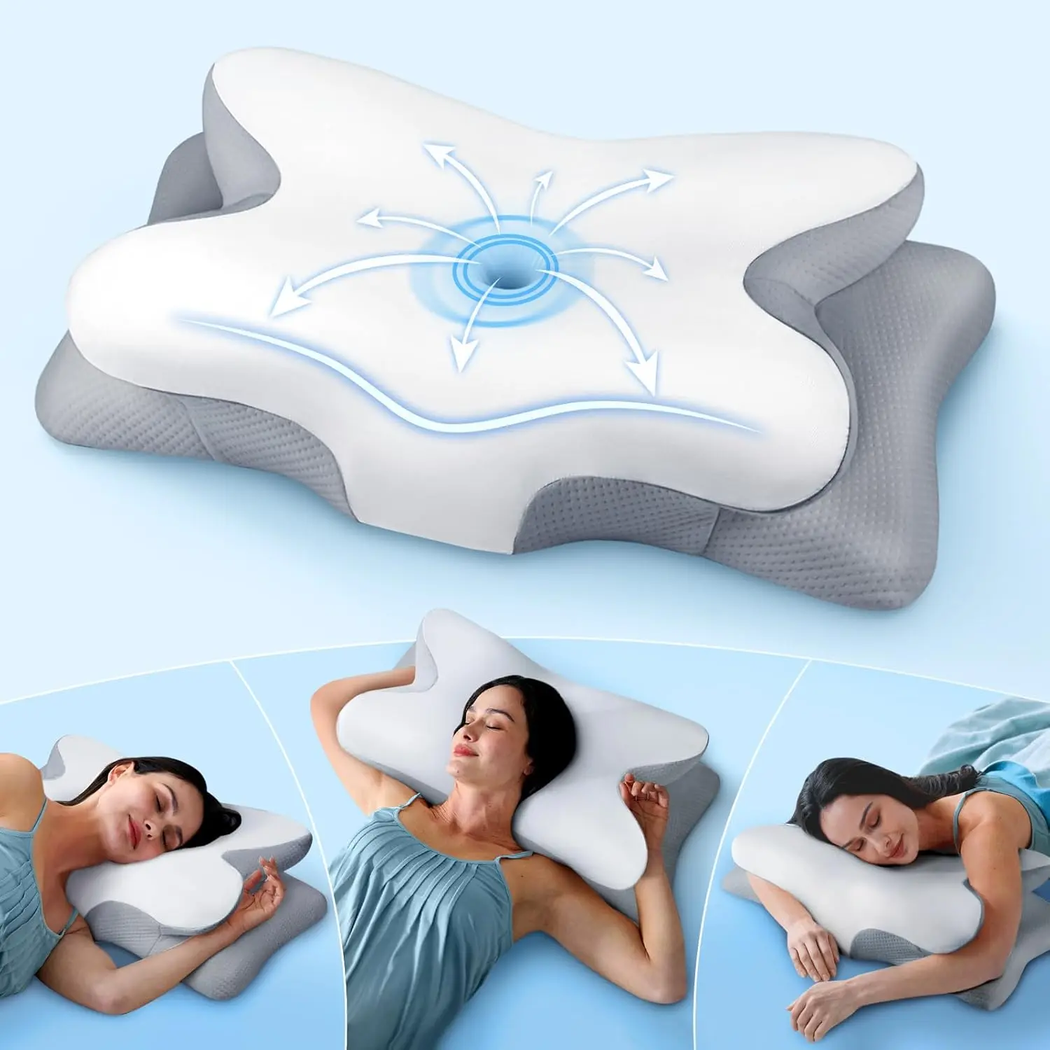 Effective Pain Relief Cervical Neck Pillow for Sleeping, Ergonomic Cooling Side Sleeper Pillow for Neck Support, Odorless Orthopedic Contour Memory Foam Pillows, Bed Pillow for Back Stomach Sleeper Cozyplayer
