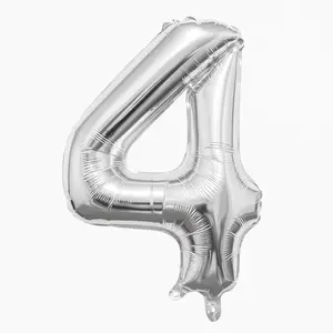 Silver Number 4 Foil Balloon