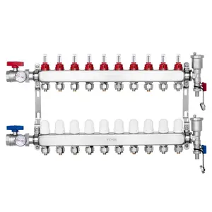 VEVOR 10-Branch Radiant Heat Manifold, 1/2 PEX Tubing Manifold, Stainless Steel PEX Manifold for Hydronic Radiant Floor Heating, Radiant Heat PEX Manifold Kit with 1/2 Adapters Included