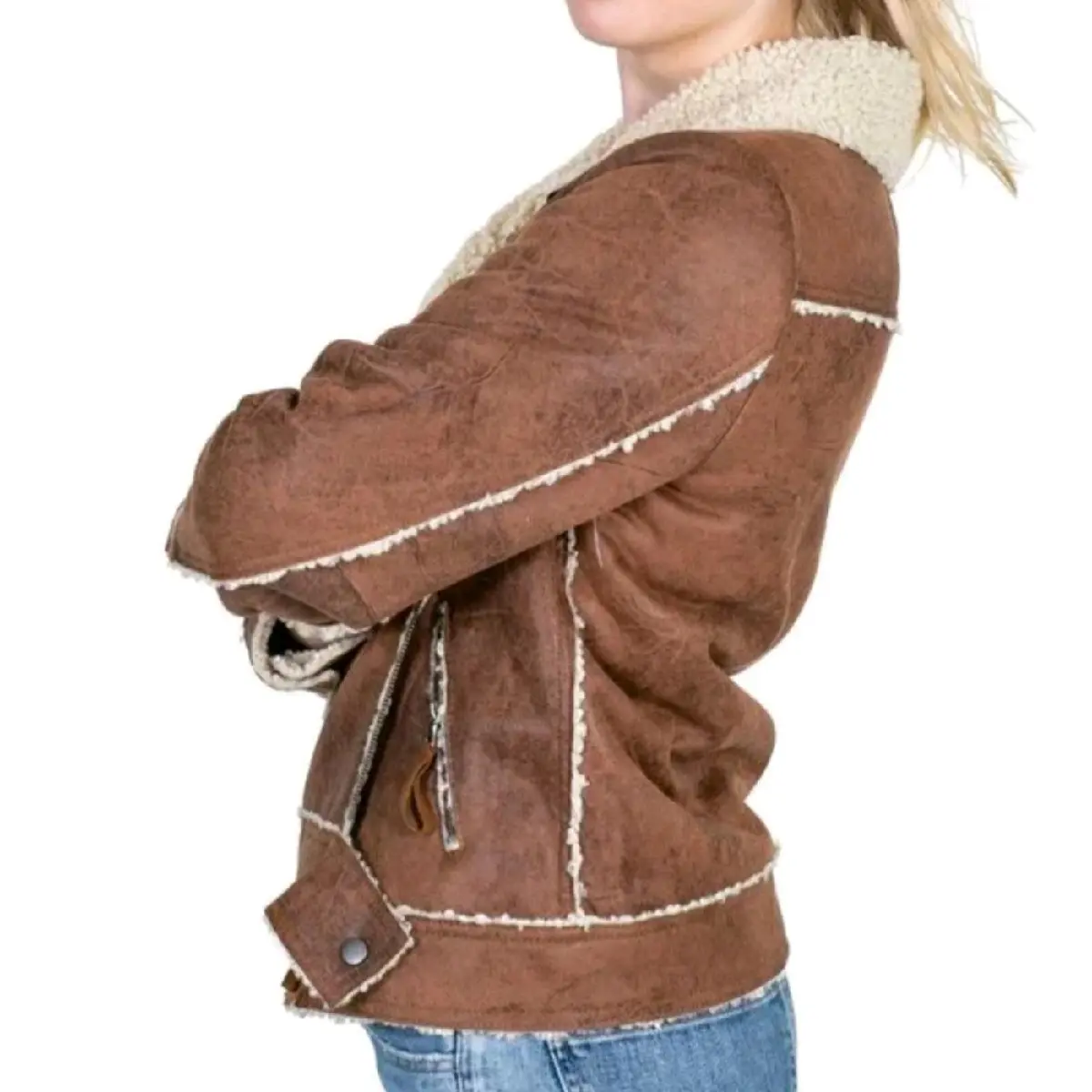 Womens Marissa Sherpa-Lined Moto Jacket Brown