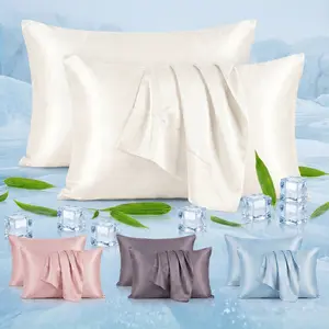 INSSL 2Pc 100% Bamboo Silk Pillowcases for Beauty Sleep, Cooling Pillowcases, Anti-Acne Pillowcases, Ultra Soft & Skin-Friendly Pet-FriendlyEnvelope Closure