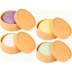 4-Piece Realistic Squishy Steamed Bun Set! Slow Rising Char Siu Bun & Xiaolongbao Stress Balls, Sensory Squeeze Toys for Kids & Adults, Stretchable Desk Fidgets with Steamer