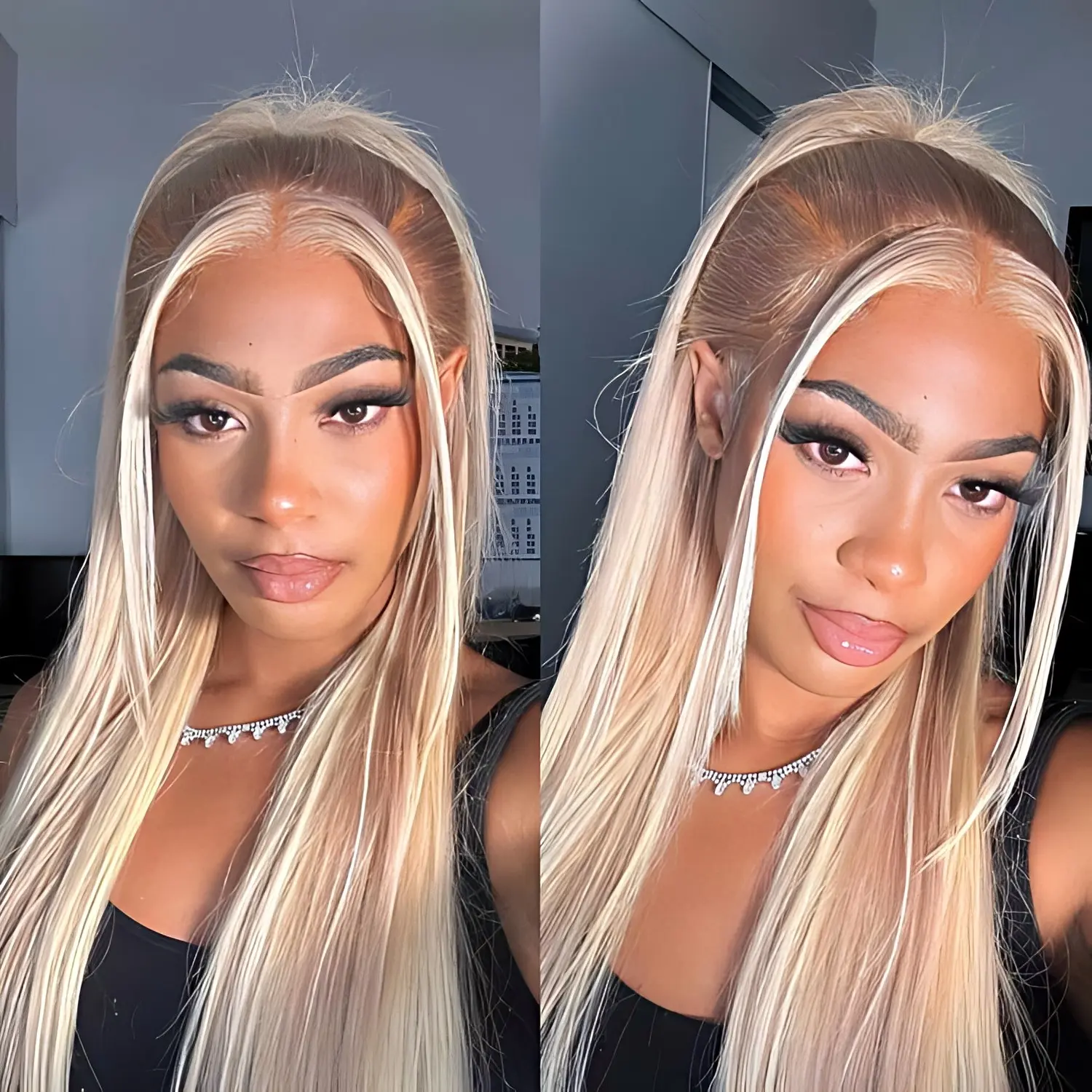 Arabella Rich Girl Looking Blonde Highlight 13x4 Frontal Lace 100% Human Hair Wig Silky Straight Colored Wig Invisible Knots Realistic Hairline