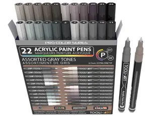 Acrylic Paint Pens 22 Assorted Gray Pro Color Series Specialty Markers Set (0.7mm EXTRA FINE) Artist Bundle Art Supplies