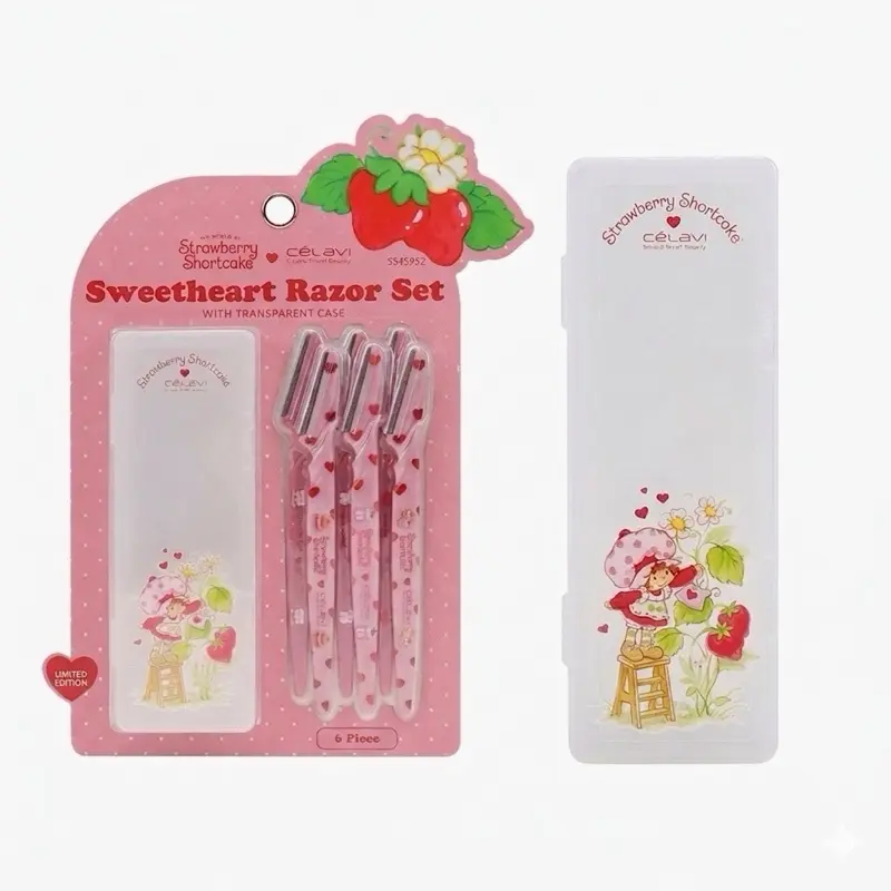 Strawberry Shortcake 6PC Derma Razors with Transparent Case for Eyebrow Grooming Sweetheart Edition