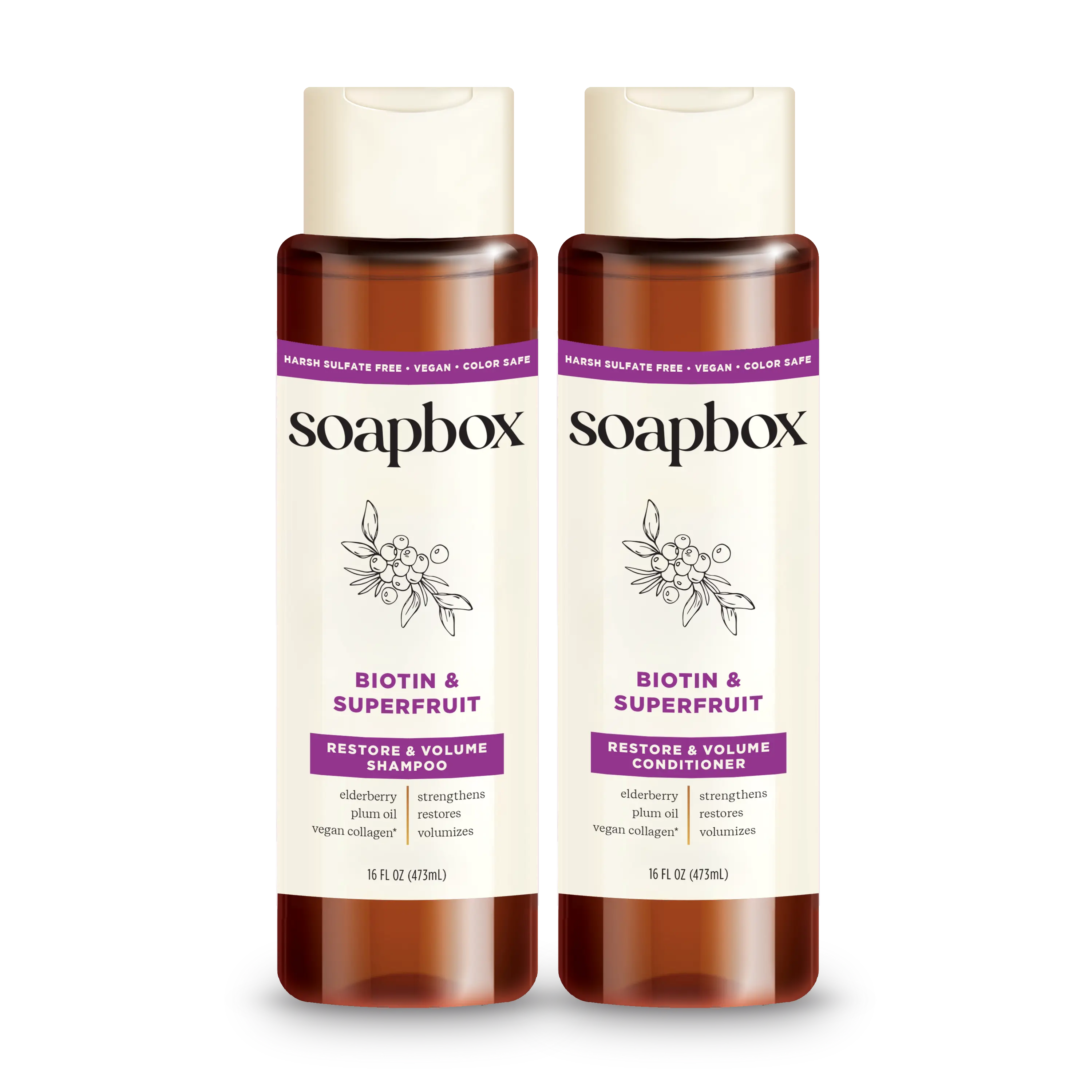 Soapbox Biotin & Superfruit Shampoo & Conditioner Set - Volumizing & Strengthening - Vegan Collagen, Aloe, Sulfate & Paraben Free, Color Safe
