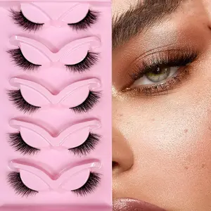 Fluffy False Eyelashes, 5 Pairs Half Eye Wispy Cat Eye Faux Cluster Lashes, Natural Curling Eye Makeup Strip Lashes, Eyelash Set, False Eyelashes for Women and Girls