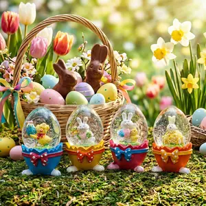 New Easter Micro Landscape Cute Glass Egg Bunny Desktop Decoration, Cartoon Animal Figurine Gift for Men Women, Home Office Decor