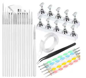 FANDAMEI Nail Art Tools, Nail Brush, 15 PCS Nail Art Brushes, 5 PCS Nail Dotting Tool, Nail Stand, Nail Holder For Painting Nails, Nail Tools, Nail Design Tools, White