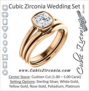 CZ Wedding Set, featuring The Shae engagement ring (Customizable Cushion Cut Split-Band Solitaire)