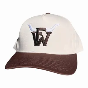 FW Molly Logo Puff Hat – Cream & Brown Full 3D Embroidery
