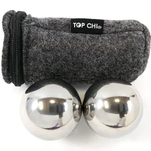1 lb. 1.5 Inch Solid Stainless Steel Baoding Balls with Carry Pouch. Non-Chiming Chinese Health Balls for Hand Therapy, Exercise, and Stress Relief.