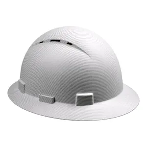 White Full Brim Hard Hat Construction, Vented Design with Detachable Chin Strap, ANSI Z89.1 Adjustable 4-Point Suspension Safety Helmet