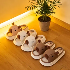 Capibara Linen Slippers for Women Soft Plush Non-Slip Indoor Womens Slides Slippers Cute Cartoon Animal Fuzzy House Slippers Comfy for Women & Men Warm Couple Design