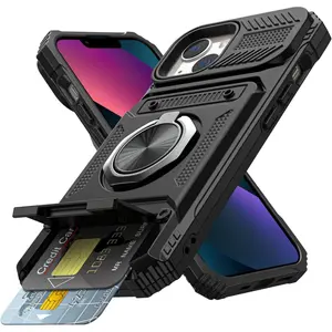 Phone Case for iPhone 17E/16E/15/14/13/11 Promax Pro Plus Wallet Case with Card Holder [Store 2 Cards] + 360° Magnetic Ring Stand Dual Layer Heavy Duty Protective Shockproof Wallet Phone Case Cover for Women Men