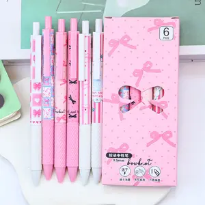 6pcs Retractable Bow Gel Pens, 0.5mm Fine Tip, Ink, Comfortable Grip, Quick Dry, Smooth Writing, Ideal for Notes, Office, School Supplies, Multi Purpose Pens, Gift Pen, Cute Retractable Pen
