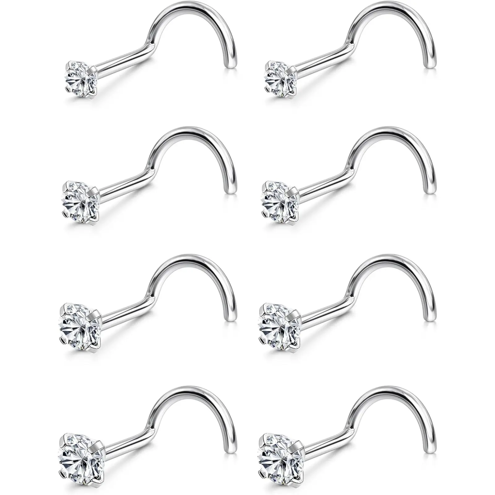 18G/Screw Shape/Silver/Clear CZ