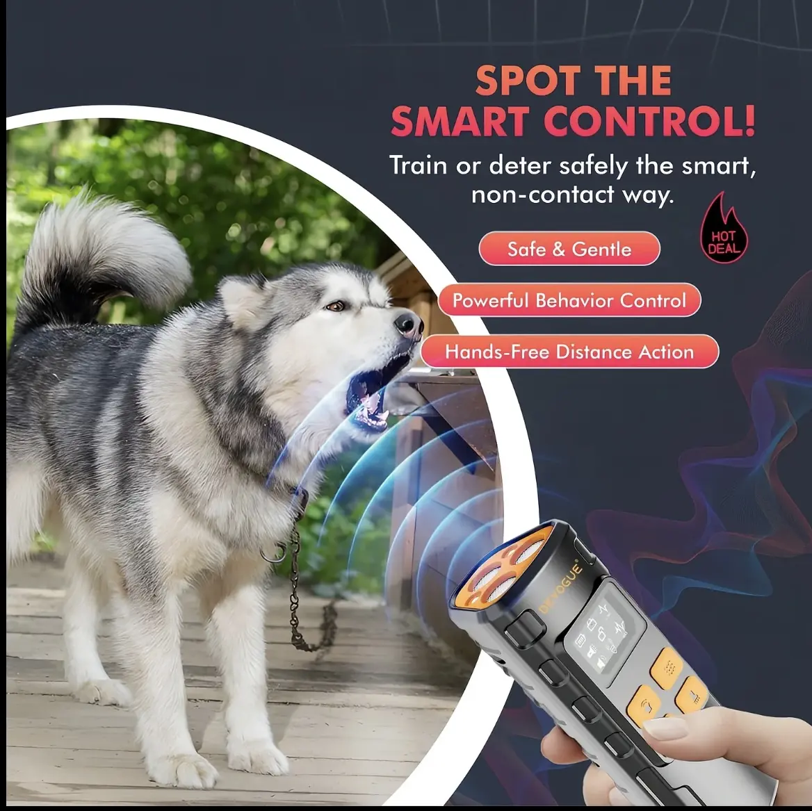 ULTRASONIC DOG TRAINING，Bark Guard Anti Barking Device for Dogs,  New Dog Bark Deterrent Device with HD Display and LED Flashlight，Rechargeable 2200mAh Battery for Indoor Outdoor Use