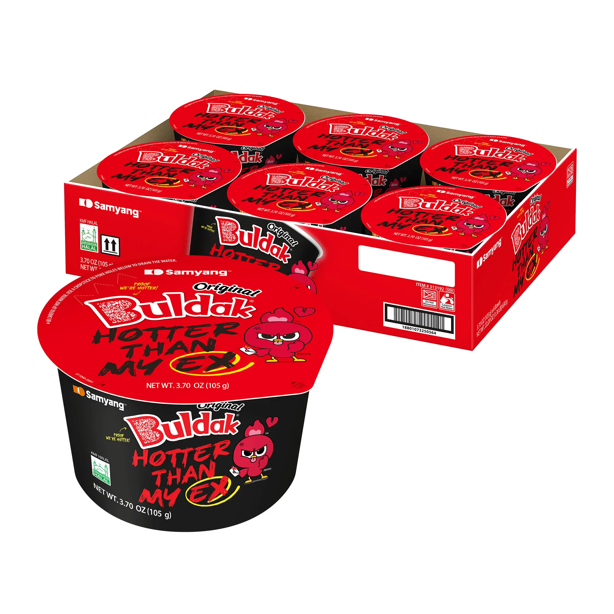 Buldak Hotter Than My Ex | Original Hot Chicken Spicy Flavor | Korean Instant Ramen Noodle | Big Bowl | Easy Prep | Convenient | 6-Pack | 3.7oz |