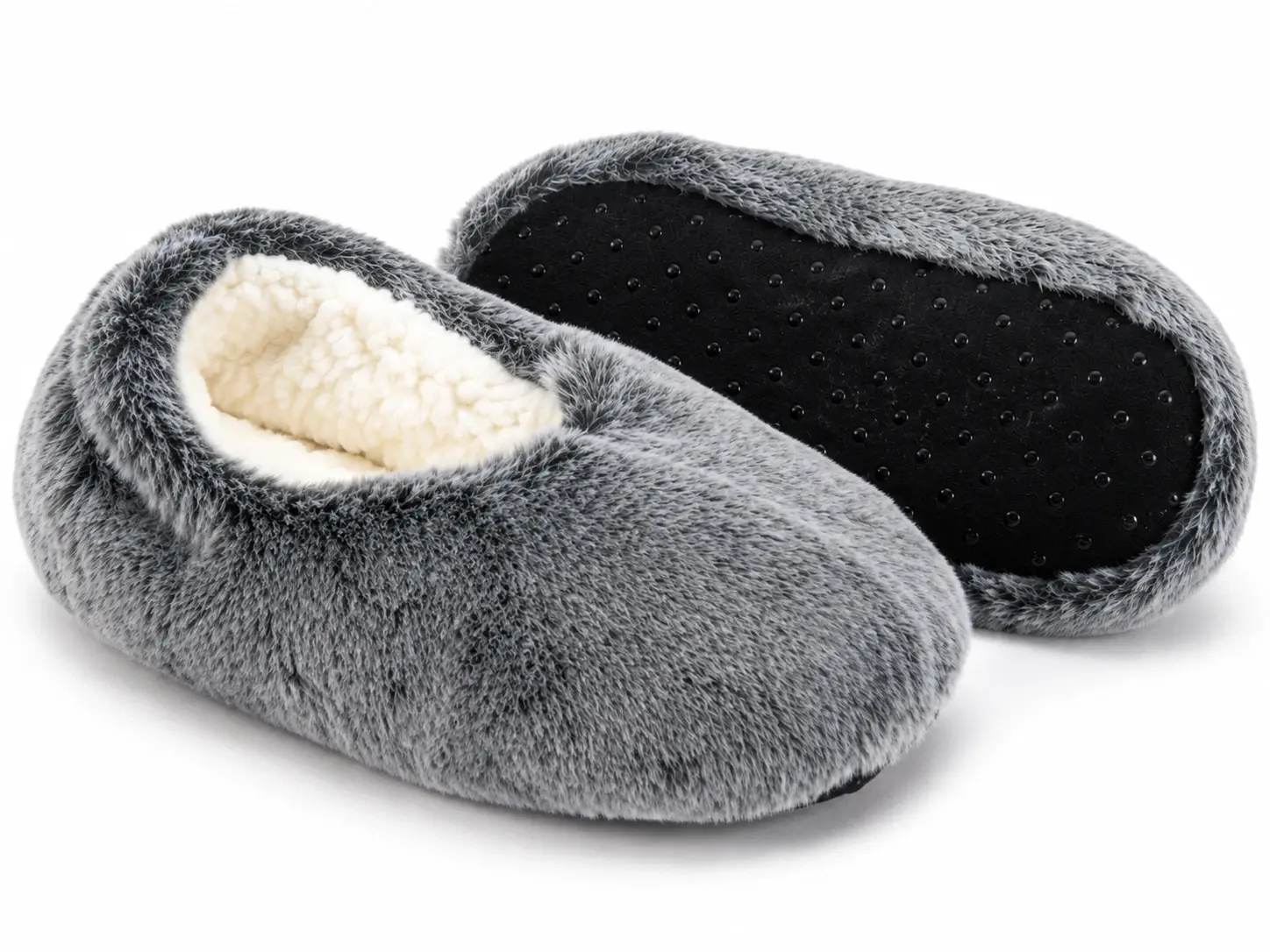 Faux Fur Slipper Socks Womens Gray Sherpa Lined Non Slip