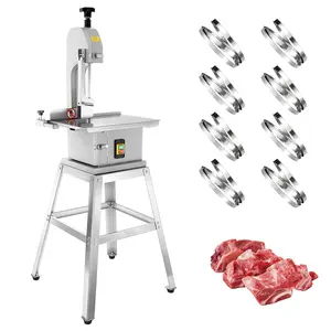1500W Electric Bone Saw Machine,With stand,  0.04-7.8 Inch Cutting Thickness,2.6HP Frozen Meat Cutter 110V Commercial Bandsaw Machine, 18.7x12in Table Sawing for Chicken Fish Trotter Beef, Equipped with 8 Saw Blades