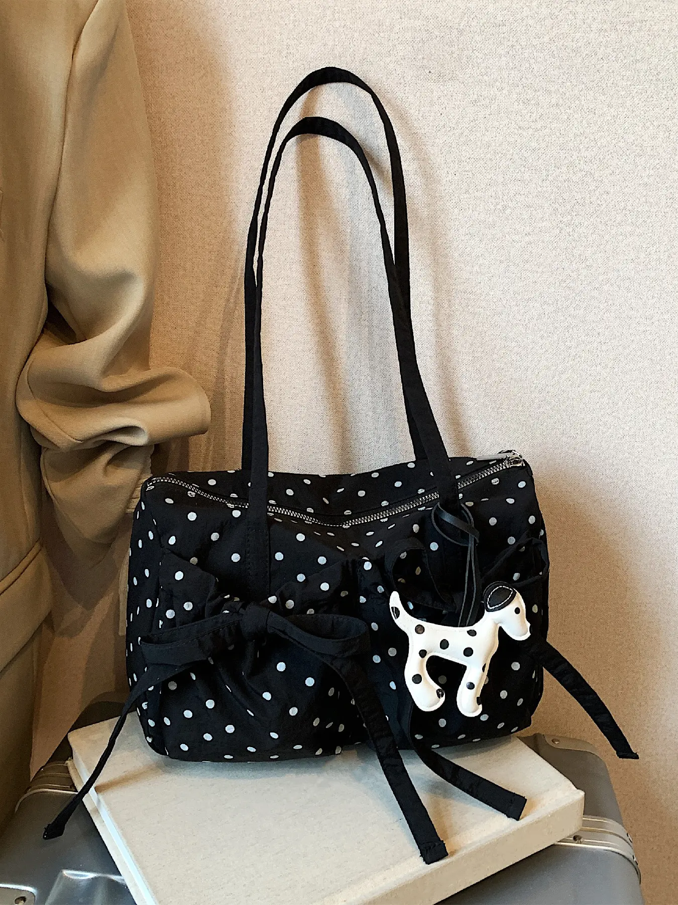 Elegant Fashion Polka Dot Bow Design Bag, Casual Fashion Bag, Handbag and Shoulder Bag, Bow Shoulder Bags, Perfect for Daily Outing, Dates, and Dinners, Fashion Patterned Bag, Fashionable Shoulder Bag