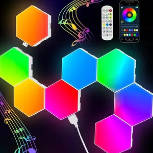 8 Pack Hexagon Lights LED Wall Panels, RGB Gaming Lights with APP & Remote Control, Adjustable Brightness, Music Sync Honeycomb Shape Hex Lights, Hexagonal Lights for Bedroom, Living Room Wall, Gaming Decor, Decoration