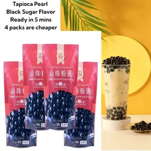 4 Packs Tapioca Pearl, Black Sugar Flavor, Fresh Bubble Tea Pearl, 8.8 Oz*4  (250 g), WuFuYuan Black Tapioca Pearl For Bubble Tea, Ready in 5 Minutes