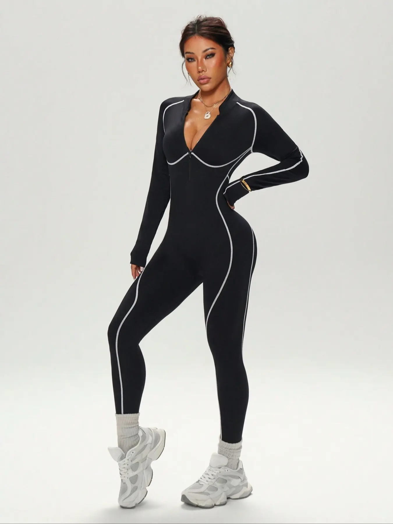 Autumn Winter Seamless Unitard Zip Front, Yoga Fitness Dance Cycling Pilates Training, Sporty Plain Above the Ankle Jumpsuit, Sporty Comfy Jumpsuit, Fitness Activewear, Workout Jumpsuits, Sportswear Jumpsuit, Tight Fitting Jumpsuit