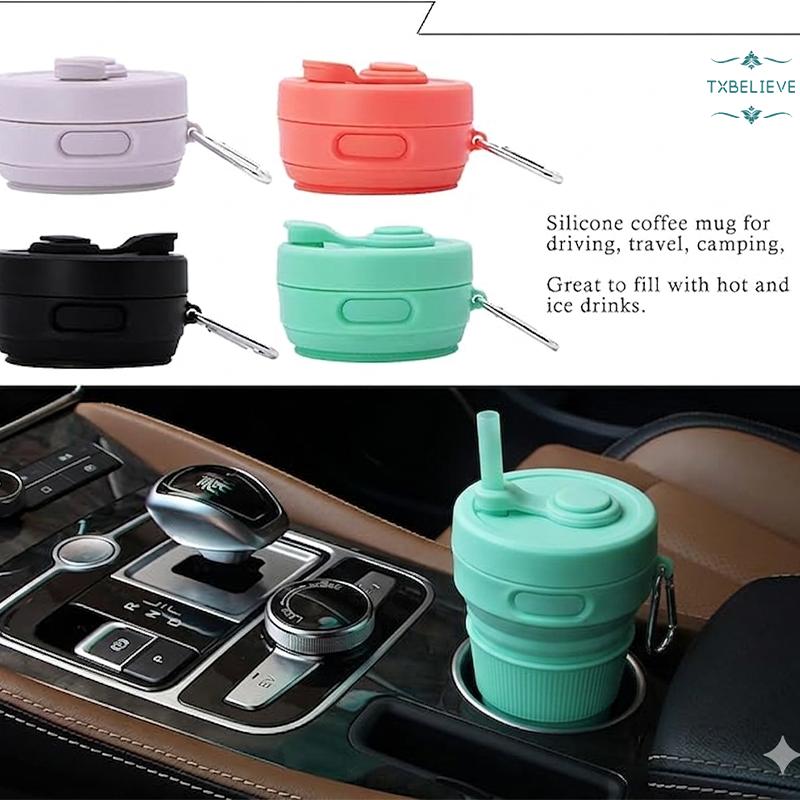 Silicone Coffee Mug Collapsible Cups for Camping Folding Travel with Straw Reusable Portable Drinking Cups Outdoor Hiking 450ml (Green-450ml, 1)