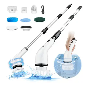 【BLOOM】Electric Cordless Spin Scrubber with 4 Replaceable Heads,8 in 1 Upgraded Extension Handle, Full-Body IPX7 Waterproof, 2H Work Time, 2 Speeds for Bathroom Shower Tile Glass outdoorfun