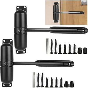 2 Pack 4-1/4 inch Automatic Spring Safety Door Closers, Adjustable Auto Closing Door Hinge for Residential, Convert Hinged Doors to Self-Closing, Black