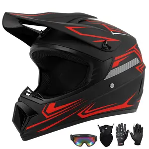 Youth Kids Dirt Bike Motocross Helmet (Goggles Gloves Face Mask) 4PCS Set, DOT Approved Boys Girls Full Face Motorcycle Helmets, ATV BMX MX Mountain Bike Off Road Kid Helme