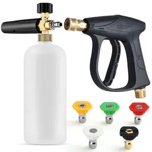 Daily Short Handheld With Foam Cannon FOR PRESSURE WASHER, 1/4 Inch Quick Connector, Water Spray Tool with 5 Nozzle Tips, 1 Liter
