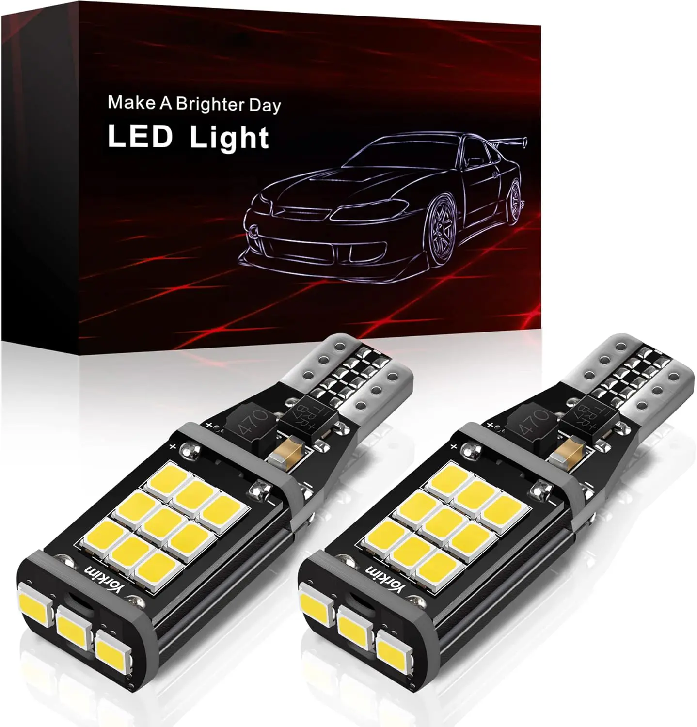 Universal 921 LED Reverse Backup Light Bulbs (6W Power, 6000K White) - 21-SMD 2835 Chips, Error-Free, Direct-Fit Plug-and-Play for Car (Replaces 902, 904, 906, 912, W16W), Pack of 2