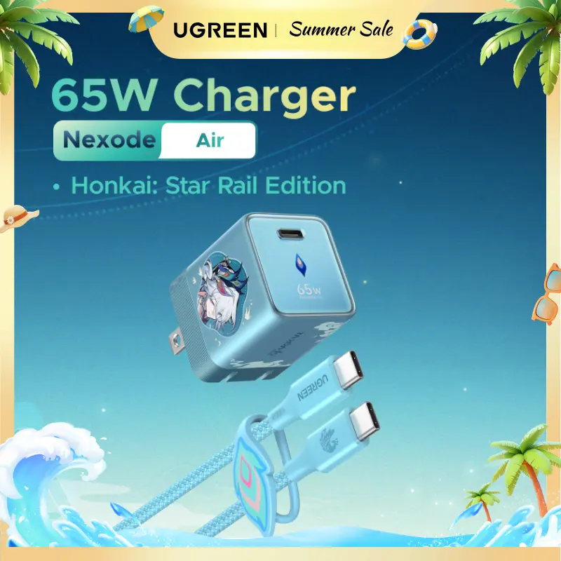 UGREEN Nexode Air Charger Honkai: Star Rail Edition, Mini USB C Charger Block Fast Charging with USB C Cable, GaN Charger for MacBook Air/Neo/Pro, iPhone 17 16, Galaxy S26/S25, iPad, Cyan,Summer Sale