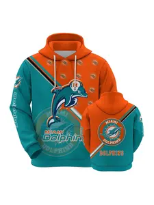 Miami Hooded Sweatshirt for Men & Women, Dolphin Print, Dual Color Pocket Design, Sporty Style, Medium Fabric, Perfect Gift for Athletes