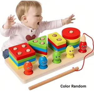 Two-In-One Wooden Honey Fishing Toy, Color Recognition Stacker Shape Classifier, Shape Sorter, Perfect Gift for Boys and Girls, Educational Fun Toy