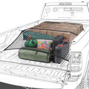 Highly Elastic 4'x4' Cargo Net with 6 Metal Carabiners | Heavy Duty 1''x1'' Mesh for Truck Bed, ATV, SUV, UTV & Boat. Ideal for Furniture, Camping Gear Storage.