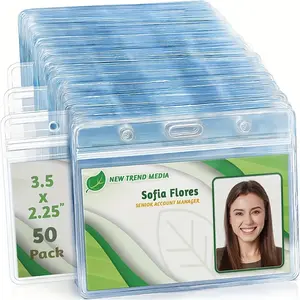 50 Transparent PVC Badge Holders with Re-sealable Snap Closures, High Transparency, Suitable for Offices and Events