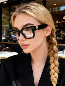 Women's Metal Small Frame Geometric Transparent Flat Mirror Lens, Lightweight Eyeglasses, Casual Style, Portable Simple Design, for Reading, Office, TV, Gaming