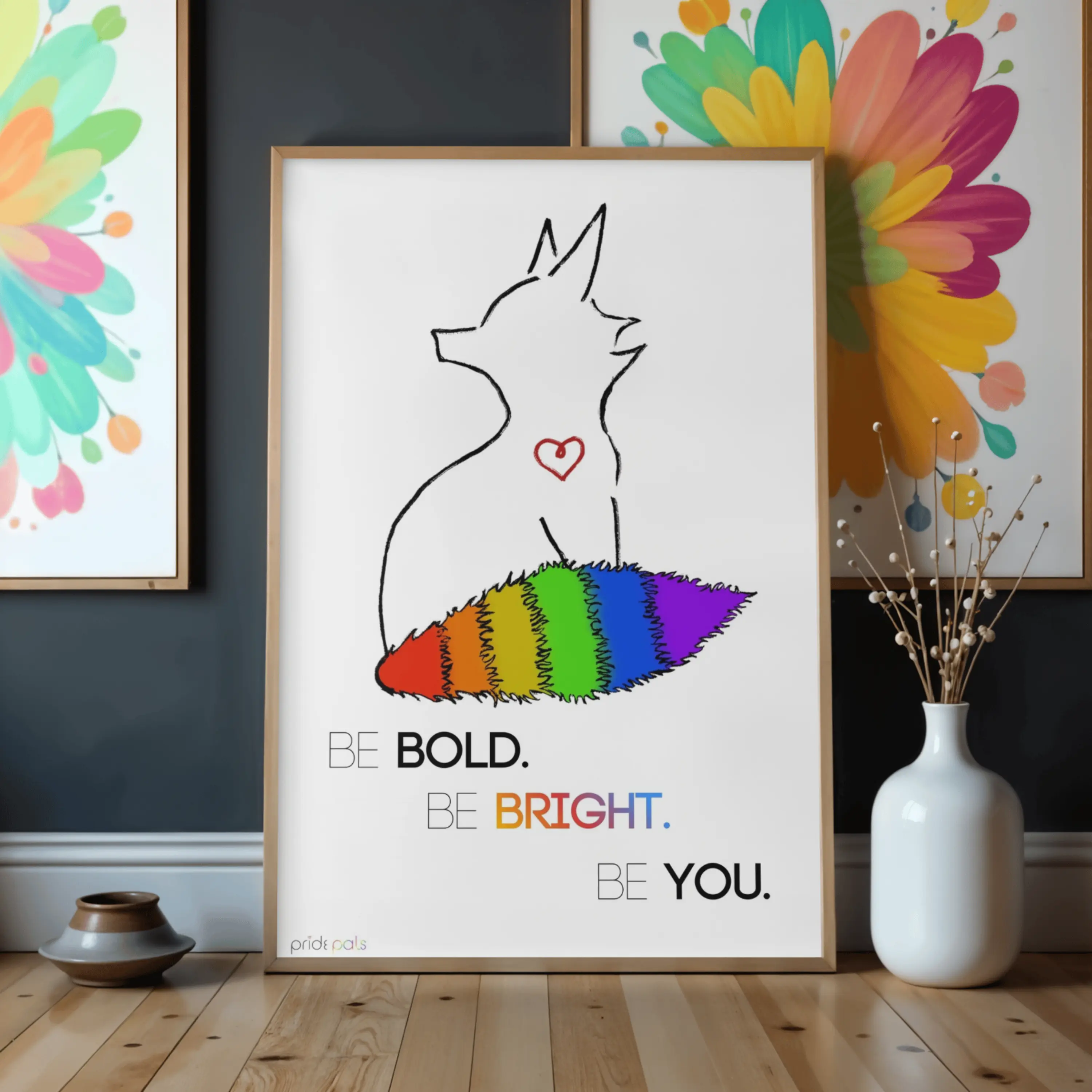 Gay Pride Pals Poster - Fox, Dragonfly, or Penguin - Minimalist Affirming LGBTQ Art