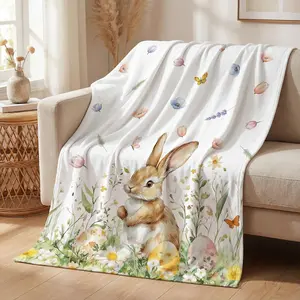Easter Bunny Blanket Soft Flannel Rabbit Throw Blanket 50 x 60 Inch for Girls Lightweight Bed Gift for Sofa Couch Bed Travel Decor
